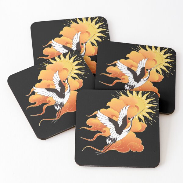 Item preview, red crowned crane clouds and sun - aesthetic designed and sold by hedoniism-shop.