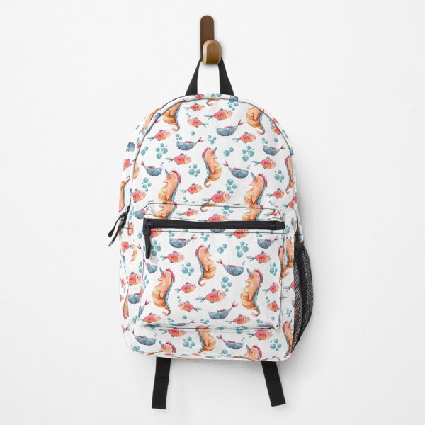 Item preview, Watercolor pink sea horse and fish print, kids summer illustration designed and sold by tiana-geo.