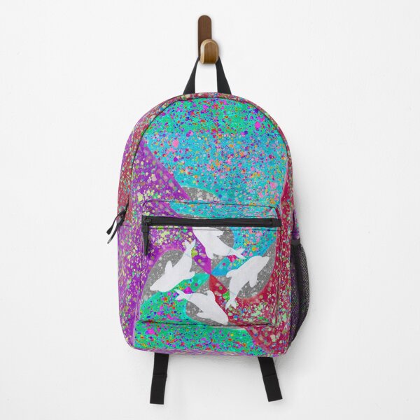 Item preview, White dolphin, colourful waves designed and sold by SaraM-design.