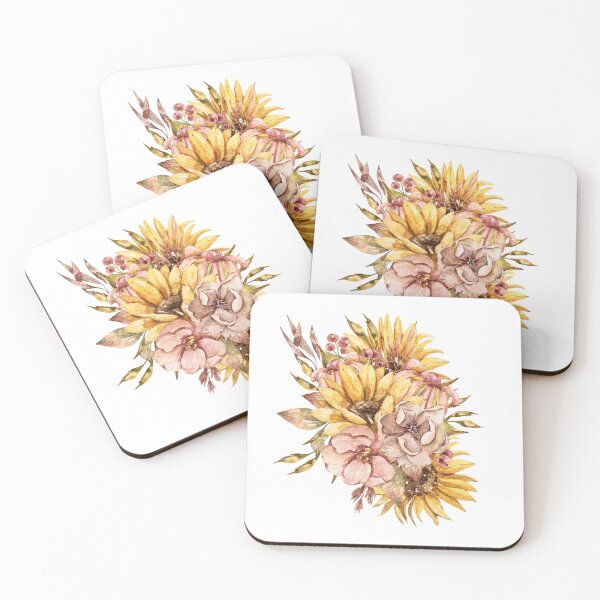 Item preview, Elegant watercolor fall sunflower print, autumn flower bouquet illustration designed and sold by tiana-geo.
