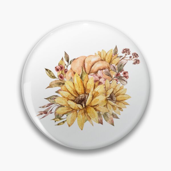 Item preview, Elegant watercolor fall pumpkin and sunflower print, autumn flower bouquet illustration designed and sold by tiana-geo.