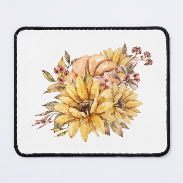 Item preview, Elegant watercolor fall pumpkin and sunflower print, autumn flower bouquet illustration designed and sold by tiana-geo.