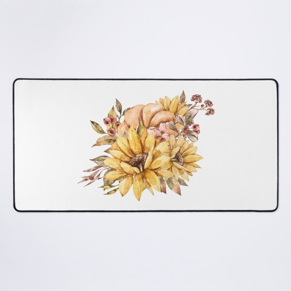 Item preview, Elegant watercolor fall pumpkin and sunflower print, autumn flower bouquet illustration designed and sold by tiana-geo.