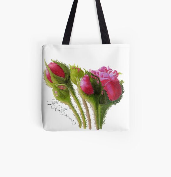 Moss Rose - 'Rosa Centifolia Muscosa' All Over Print Tote Bag