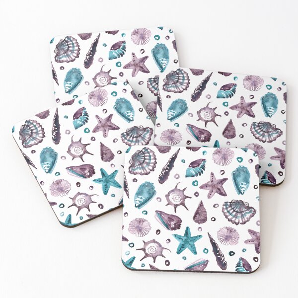 Artikelvorschau, I sea shells! Handgemalte Aquarellmuscheln und Seesterne in teal und lila entworfen und verkauft von thealohastudios.