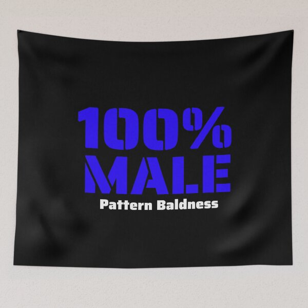 Item preview, Funny 100 Percent Male Pattern Baldness Blue and White Letters Graphic designed and sold by podguy.