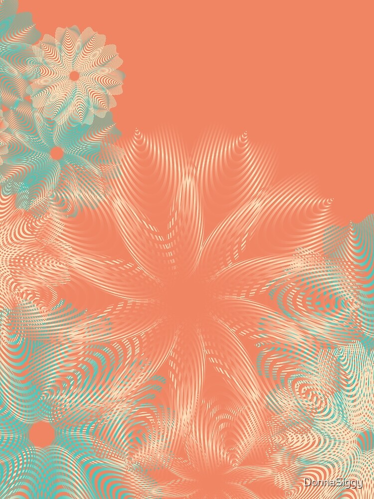 Abstract Teal and Coral Floral by DonnaSiggy