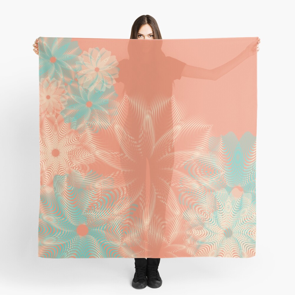 Abstract Teal and Coral Floral Scarf
