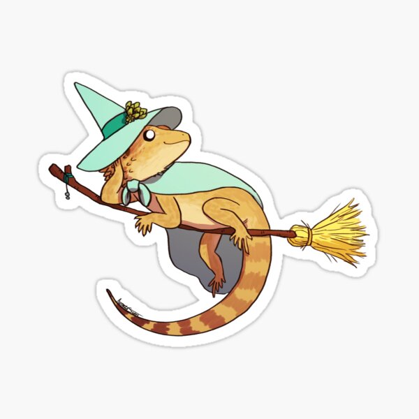 Bearded Dragon on a Broom Sticker
