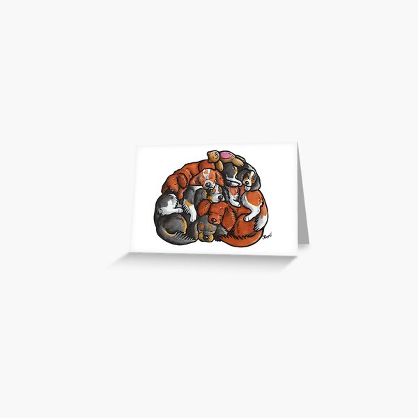 Sleeping pile of Cavalier King Charles Spaniels Greeting Card