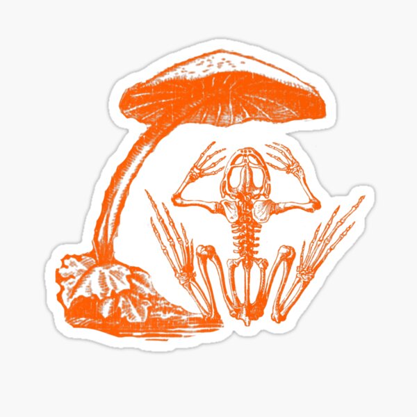 CREEPY COTTAGECORE FROG UNDER MUSHROOM UMBRELLA SKELETON Sticker