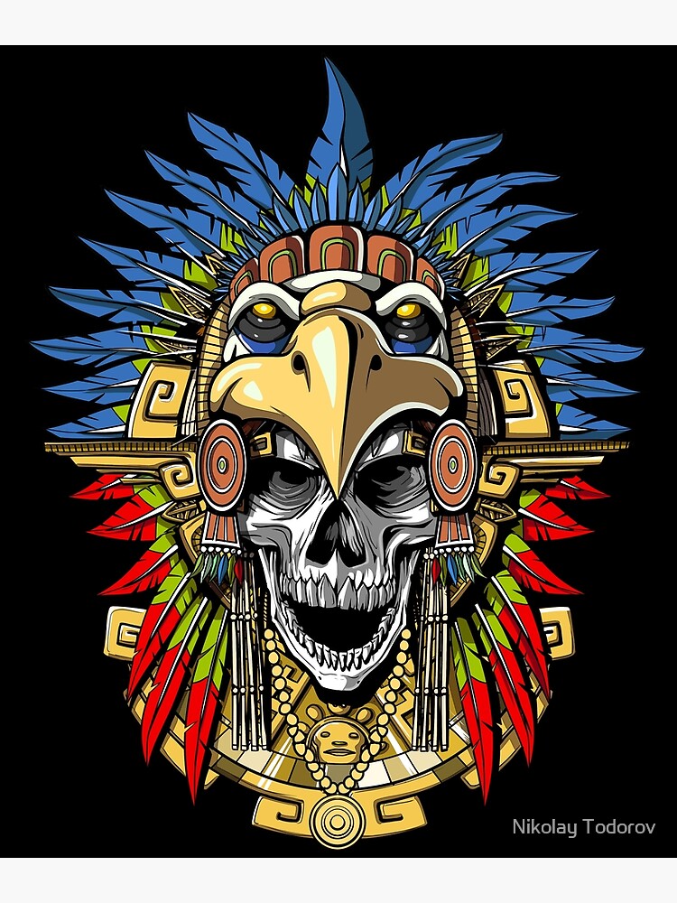 Discover Aztec Eagle Skull Warrior Mask Premium Matte Vertical Poster