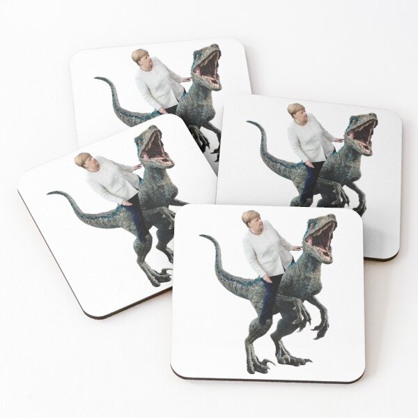 Item preview, Angela Merkel riding a velociraptor designed and sold by LiLacBoutiquet.