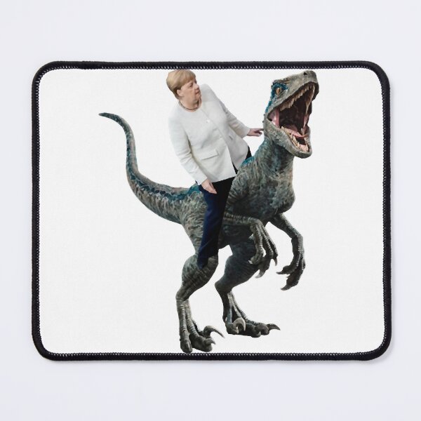 Item preview, Angela Merkel riding a velociraptor designed and sold by LiLacBoutiquet.