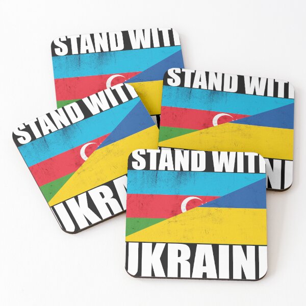 Item preview, Azerbaijan Stands With Ukraine - Vintage Flags and White Text designed and sold by ForUkraine2022.