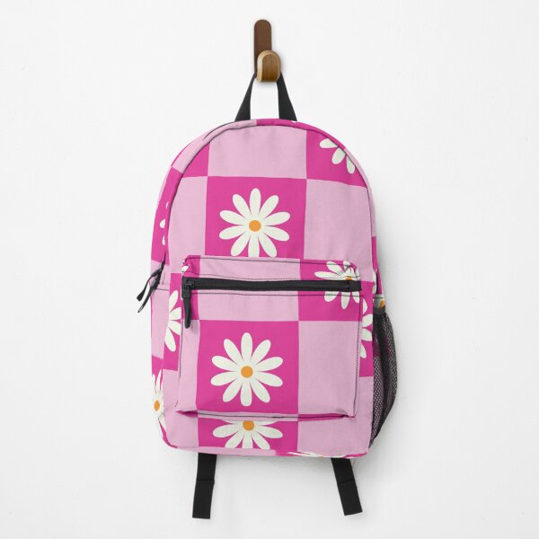 Item preview, Retro white daisy on hot pink checkerboards pattern designed and sold by Yasminepatterns .