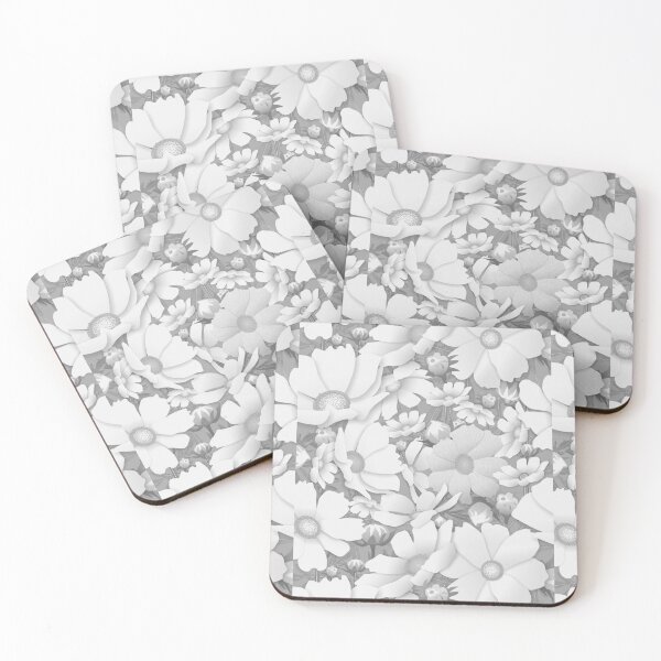 Item preview, Tossed Cosmos White and Grey on Grey Half-Drop Repeat 5748 designed and sold by Art in My Loft.