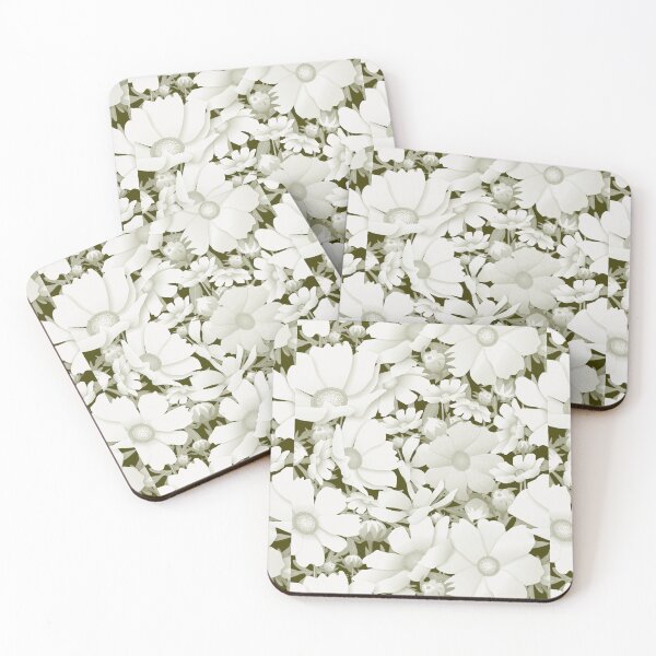Item preview, Tossed Cosmos Monochrome Khaki Half-Drop Repeat 5748 designed and sold by Art in My Loft.