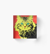 POP ART CAT - YELLOW RED Acrylic Block