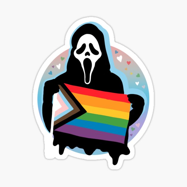 Ghostface with Progressive Pride Flag Sticker