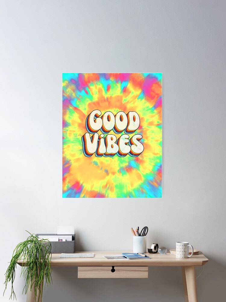 GOOD VIBES Tie Dye Hippie Love Fun Colorful Background PNG 