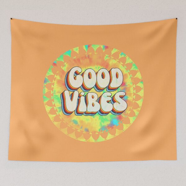 Item preview, Hippie Tie Dye Background Good Vibes 3D Extruded Bold Text Distressed Colorful Retro Script Typography designed and sold by Cawaiico.