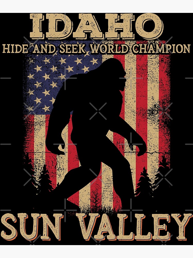 Disover Idaho Sun Valley Bigfoot USA Flag Sasquatch lovers Premium Matte Vertical Poster