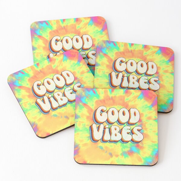 Item preview, Hippie Tie Dye Background Good Vibes 3D Extruded Bold Text Distressed Colorful Retro Script Typography designed and sold by Cawaiico.
