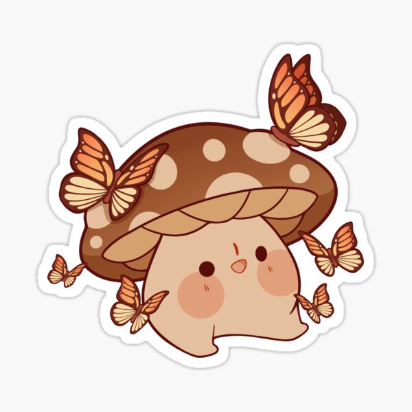 Cute mushroom with monarch butterflies\