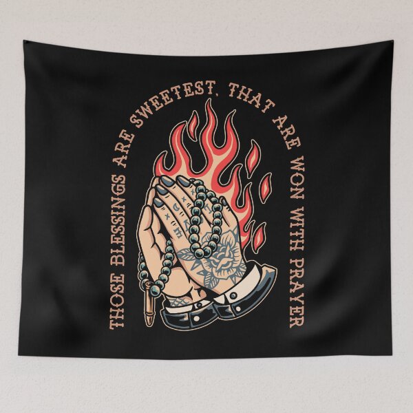 Item preview, Old School Praying Tattooed Hands Tattoo, Christian Quote, Rosary Beads, Prayer Tattoo designed and sold by Proverbial Wisdom Design.
