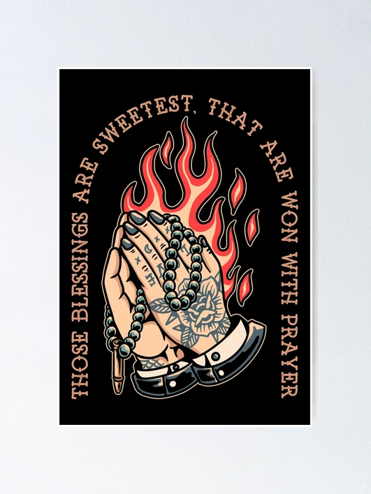 Old School Praying Tattooed Hands Tattoo, Christian Quote
