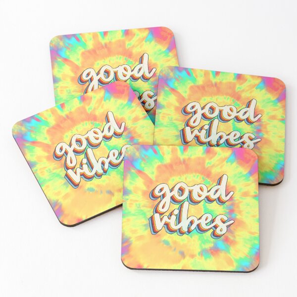 Item preview, Hippie Tie Dye Background Good Vibes 3D Extruded Text Distressed Colorful Retro Script Typography designed and sold by Cawaiico.