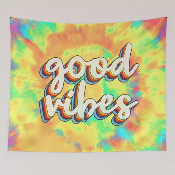 Item preview, Hippie Tie Dye Background Good Vibes 3D Extruded Text Distressed Colorful Retro Script Typography designed and sold by Cawaiico.