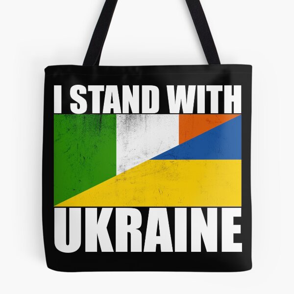 Item preview, Irish Stand With Ukraine - Vintage Flags and White Text designed and sold by ForUkraine2022.