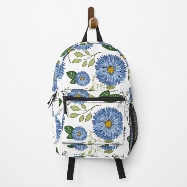 Item preview, Blue Aster Flower Pattern with Organic Foliage: White Background designed and sold by Jessiemay-arts.