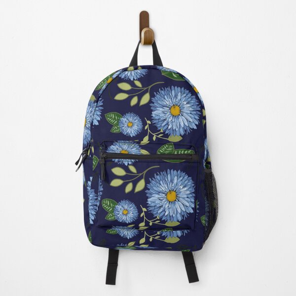 Item preview, Blue Aster Flower Pattern with Organic Foliage: Dark Blue Background designed and sold by Jessiemay-arts.