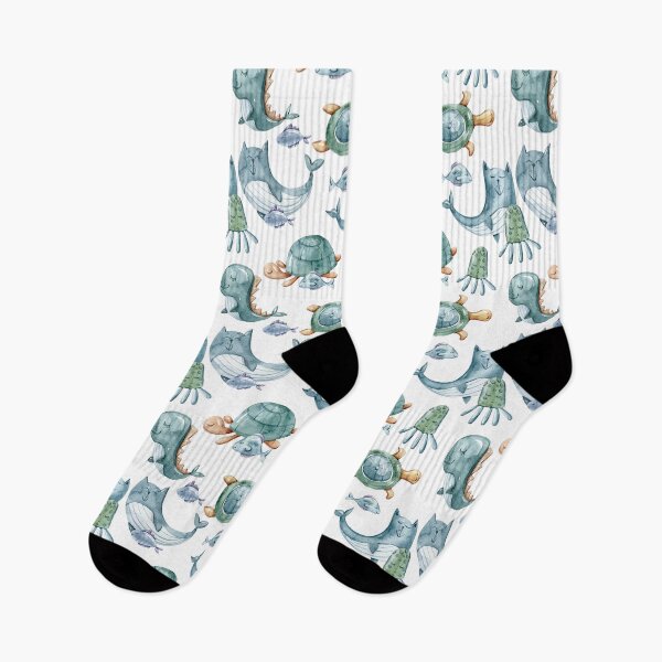 Item preview, Watercolor hand painted cute whales and turtles illustration designed and sold by tiana-geo.