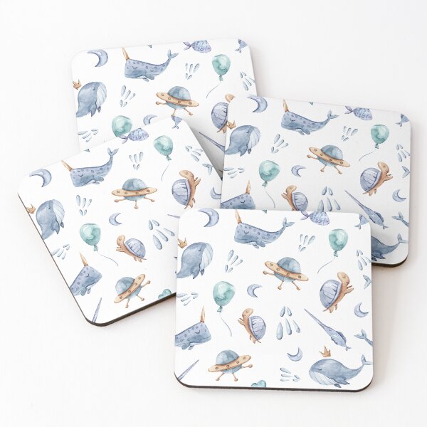Item preview, Watercolor hand painted cute whale and turtle illustration designed and sold by tiana-geo.