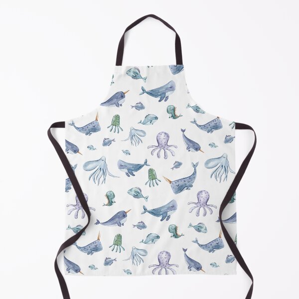 Item preview, Watercolor hand painted cute whale and narwhal illustration designed and sold by tiana-geo.