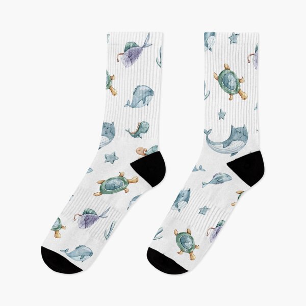 Item preview, Watercolor hand painted cute whale and turtle illustration designed and sold by tiana-geo.