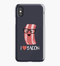 I Love Bacon Cartoon Print Bacon With Geeky Glasses iPhone Case