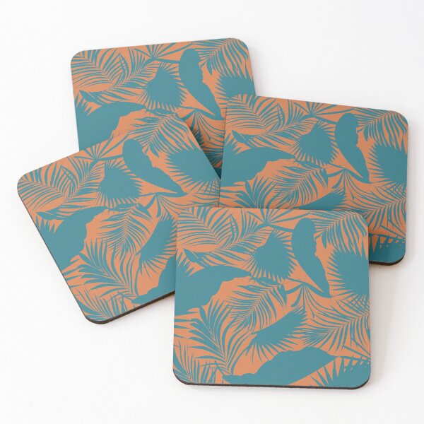 Item preview, Dark Green Tropical Jungle Leaves Pattern Design, Orange Background designed and sold by antevasinart.