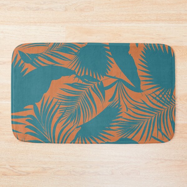 Item preview, Dark Green Tropical Jungle Leaves Pattern Design, Orange Background designed and sold by antevasinart.