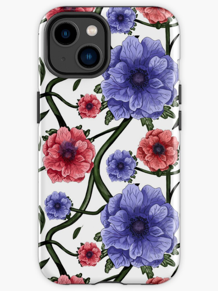 Funda de iPhone «Flores de anémona moradas y rojas: fondo blanco» de  Jessiemay-arts | Redbubble