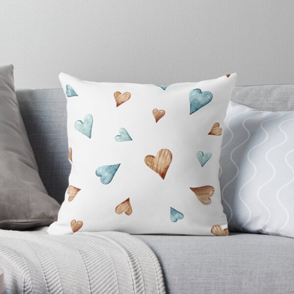 Watercolor hand painted cute hearts illustration Throw Pillow