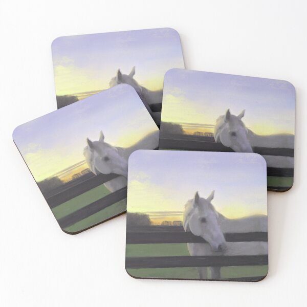 Item preview, Digital Painting of Flea-Bitten Gray Horse on Farm at Sunset designed and sold by KatPaints.