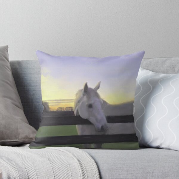 Item preview, Digital Painting of Flea-Bitten Gray Horse on Farm at Sunset designed and sold by KatPaints.