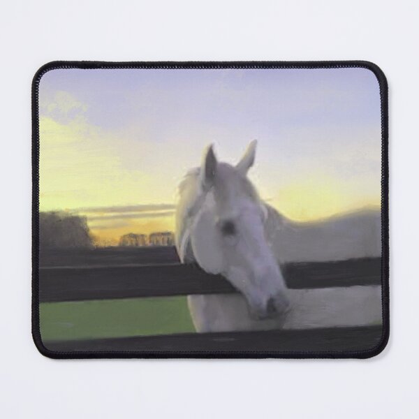 Item preview, Digital Painting of Flea-Bitten Gray Horse on Farm at Sunset designed and sold by KatPaints.