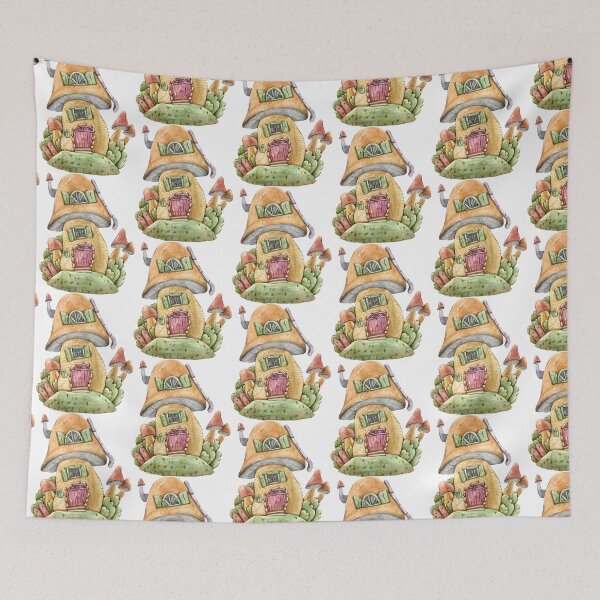 Item preview, Watercolor cute mushroom house print, autumn kids illustration designed and sold by tiana-geo.