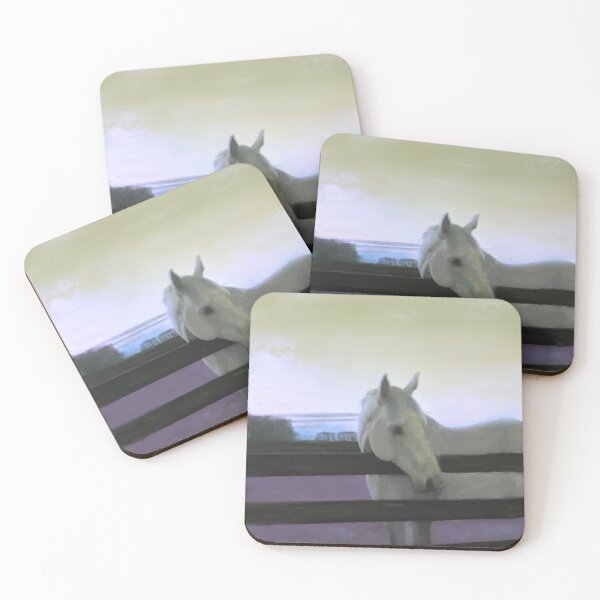 Item preview, Grey Horse on Farm with Sunset designed and sold by KatPaints.
